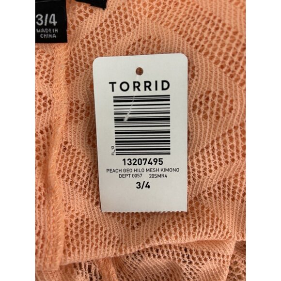 Torrid Peach Geo Hilo Mesh Kimono 3/4 Size Lightweight Longline Cardigan - Picture 5 of 6